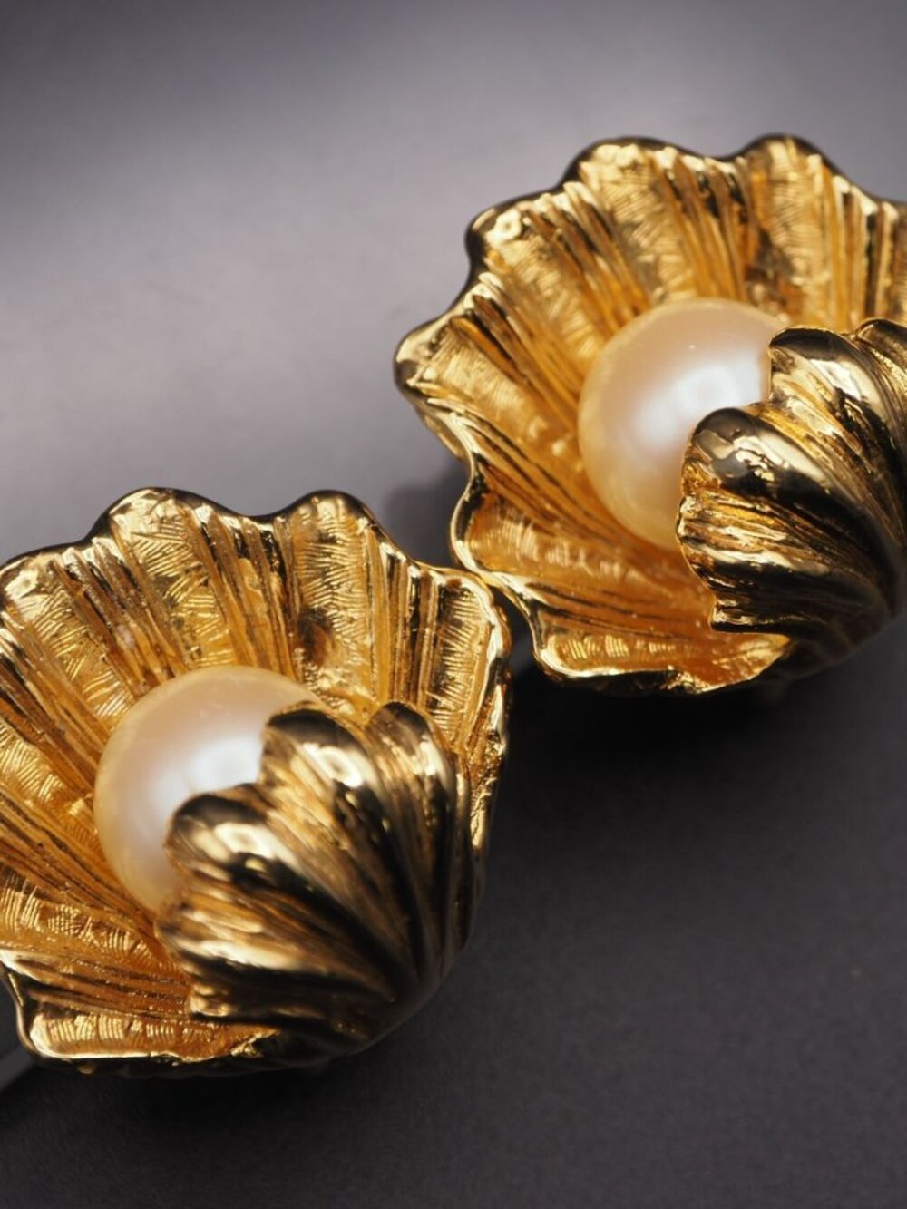 Earrings, Faux Pearl, Seashell, Gold Color Design, Costume Jewelry